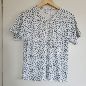 Vintage Bobbie Brown Shirt Women's Size S Cream And Blue AOP